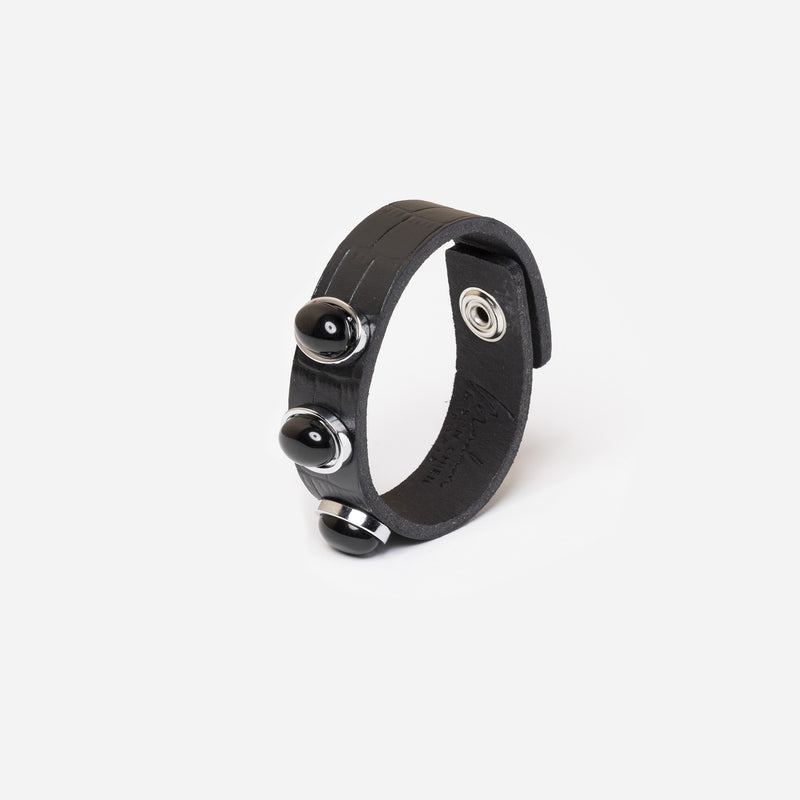 bracelet en cuir noir femme serti de pierres black onyx